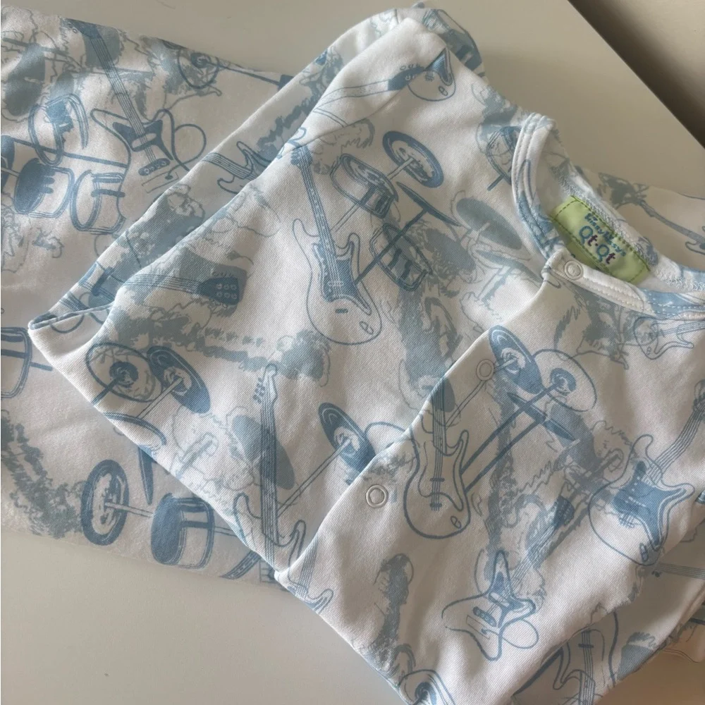 Kissy Kissy White One-Piece with Light Blue Music Print